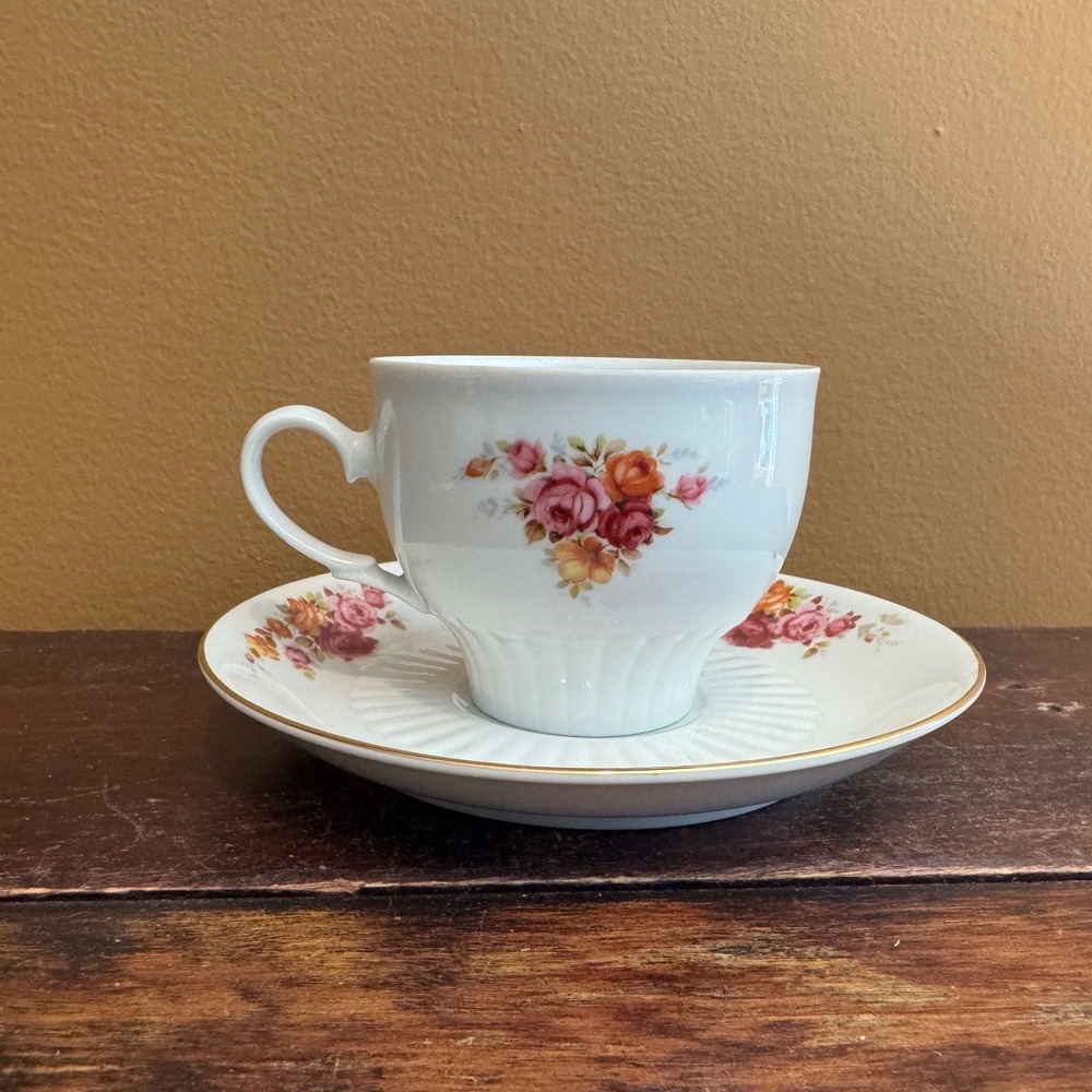 Mitterteich Bavaria Floral‎ Tea Cup and Saucer Set Gold Trim Vintage